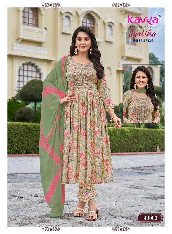 Kavya jyotika vol 40 umbrella cut 3pcs kurtis wholesale
